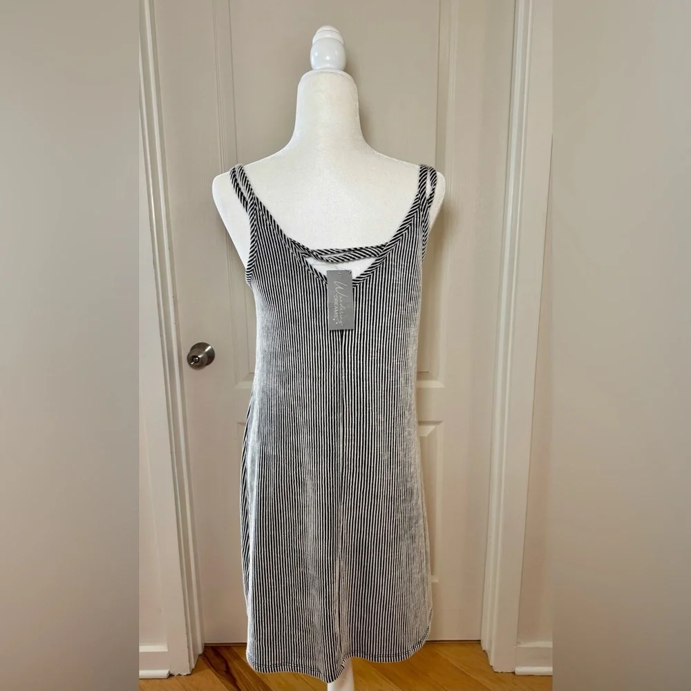 NWT Black White Striped Slip Dress Midi Nightgown Lounge, Small, Soft Stretch - Picture 4 of 7